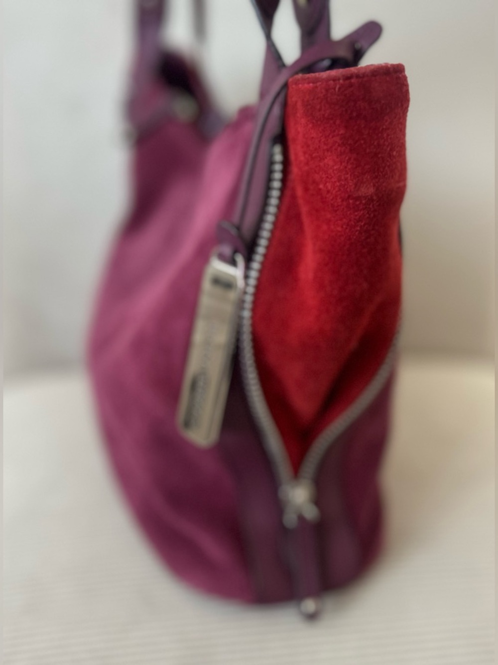 Tignanello Expandable Suede Shoulder Bag “rich burgundy” color - Picture 7 of 12